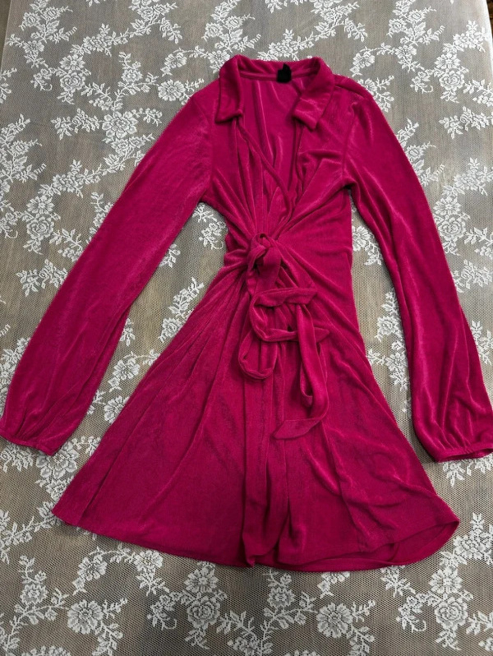 hot pink velvet tie dress